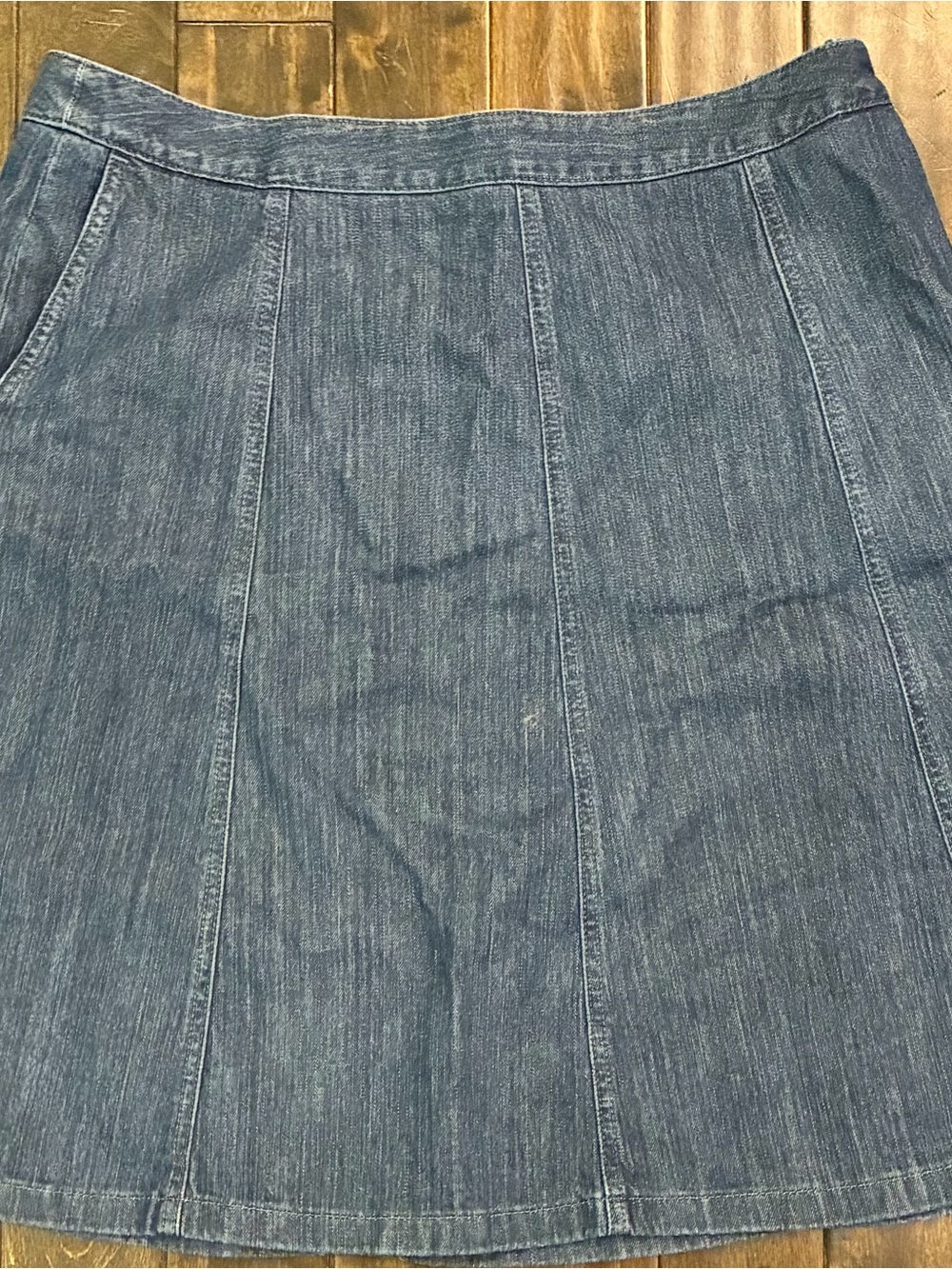 Vintage Women SZ 18 L.L. Bean Classic Fit paneled denim A-line knee-length skirt